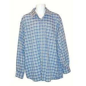 Peter Millar Dress Shirt Blue Checkered Long Sleeve Cotton Mens Size 2XL